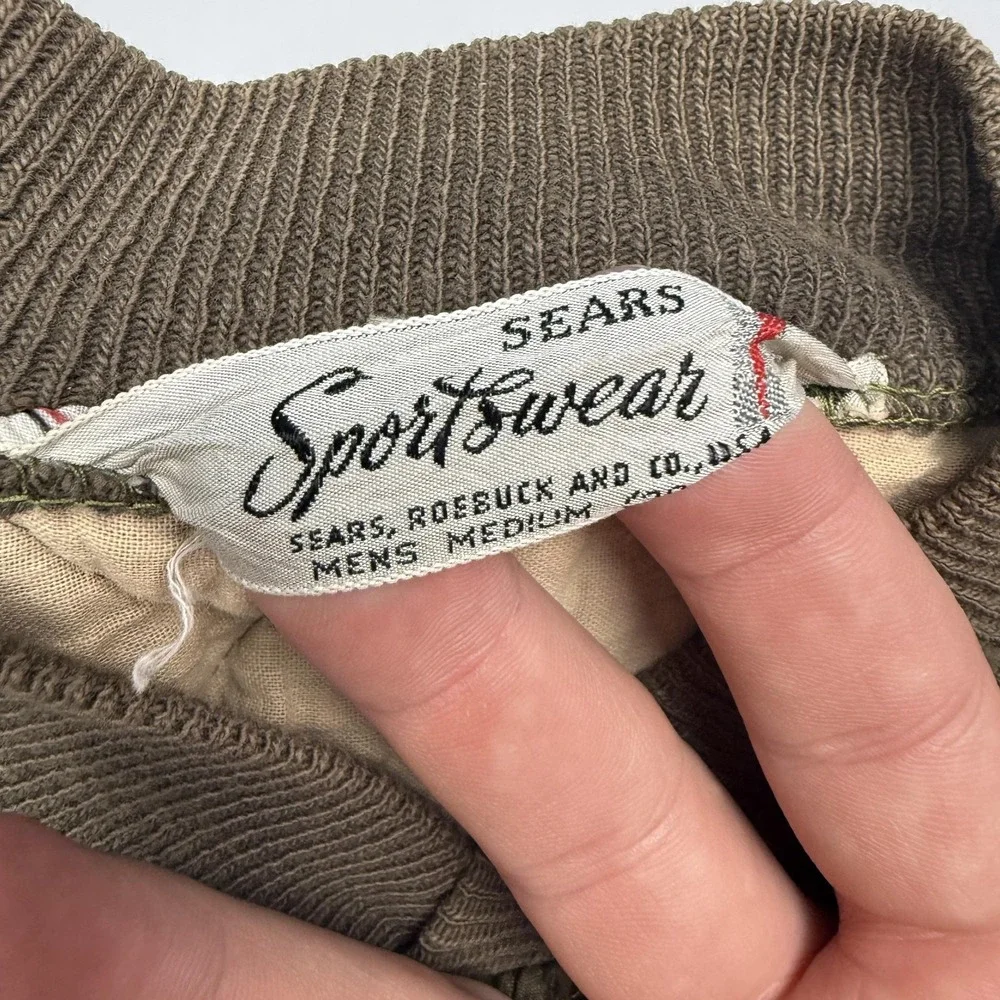 Vintage 1950's Sears Jacket Mens Medium Green Quilted Nylon Lined USA Workwear